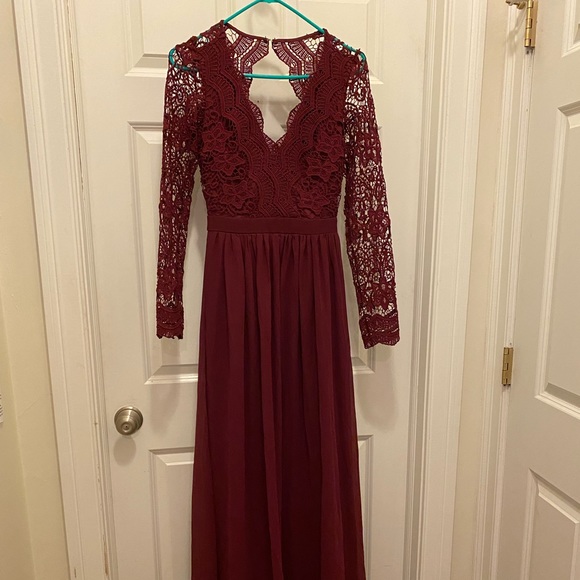 Lulus Awaken My Love Burgundy Long Sleeve Lace Maxi Dress - Picture 4 of 5